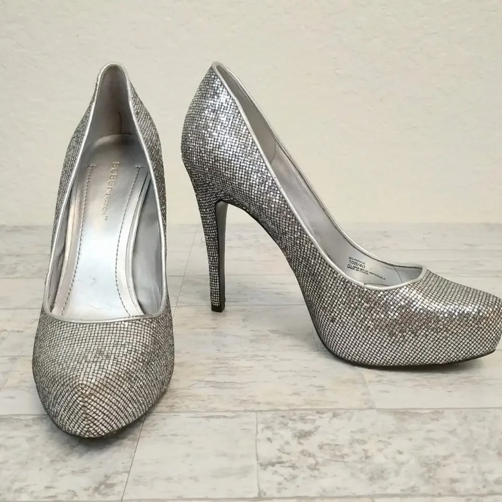 BCBG Silver/Candie Glitter Parade Platform Heels